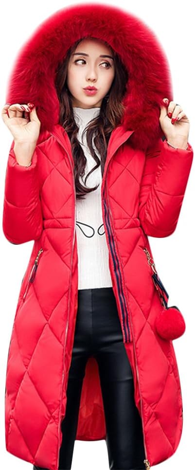Women Winter Long Parkas Coat Jackets with Faux Fur Hood Plus Size