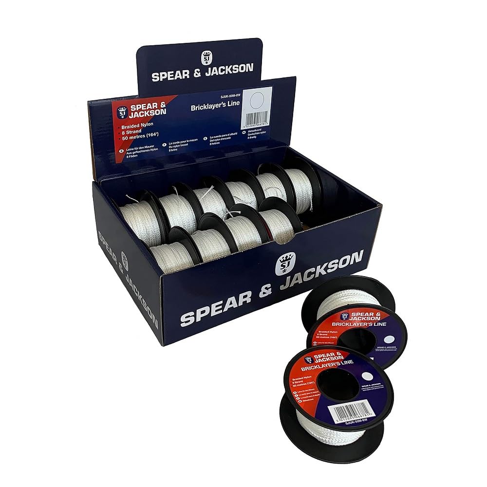Spear & Jackson SJUK-50M-8W Bricklayers Line - Braided Nylon - 12 x 50 Metre - Box of 12 Lines