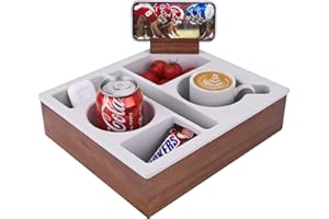 HITSEON Couch Cup Holder Tray, Acacia Wooden Silicone Couch Caddy, Sofa Drink Holder Couch Storage Tray for Phone Tab Pen Key Beverage White