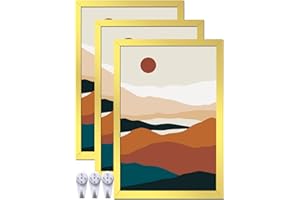 ijuerybai Gold 16x24 Picture Frame Set of 3, High Transparent Frame for 16 By 24 Photo Collage Canvas Poster Size Wall Mount and Tabletop Horizontally Vertically (Gold, 16 x 24 inches)
