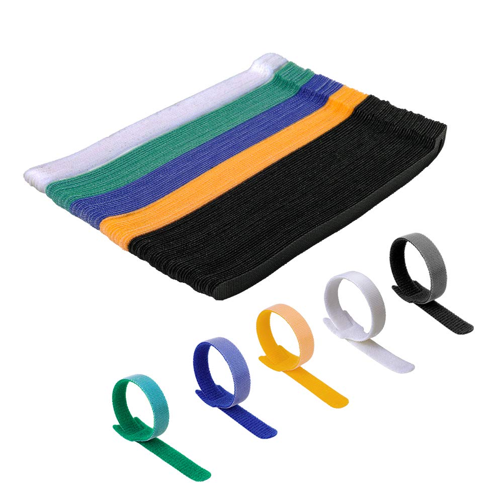 Photo 1 of 100 PCS 8 x 1/2 Inch Reusable Fastening Color Cable Ties with Hook Loop Rope Holder, KOOWIN Adjustable Cord Organization Straps Management Wraps Cord Wire Organizer for Home Office Colorful