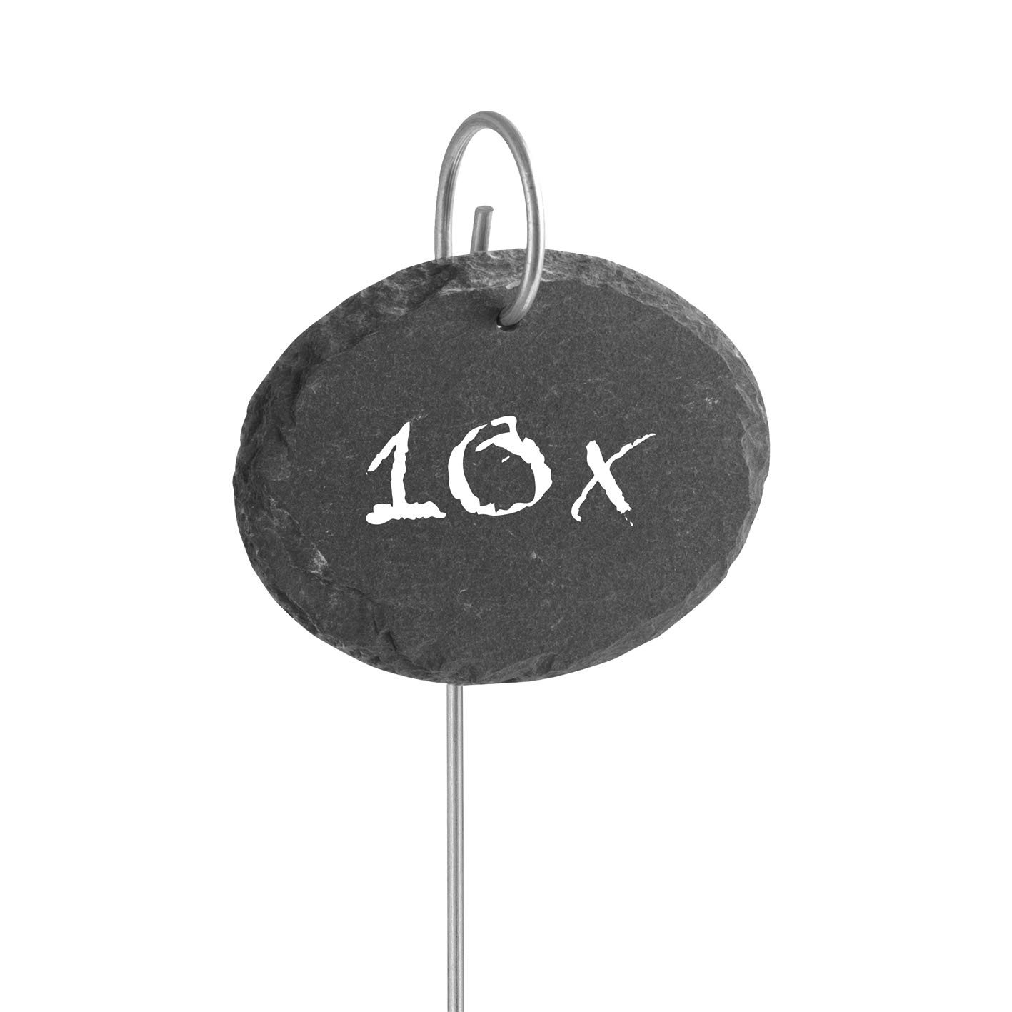 Hoberg Slate Plant Signs - Set of 10 | Weatherproof, Reusable | Individual Labelling of Plants, Herbs & Flowers | Plant Labels with Steel Ground Spikes | Measures 9 x 7 x 0.5 cm [Oval] — image 1