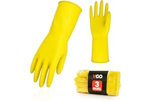 Vgo 3Pairs Reusable Household Gloves, Rubber Dishwashing Gloves, Kitchen Cleaning (M,Yellow,HH4601)