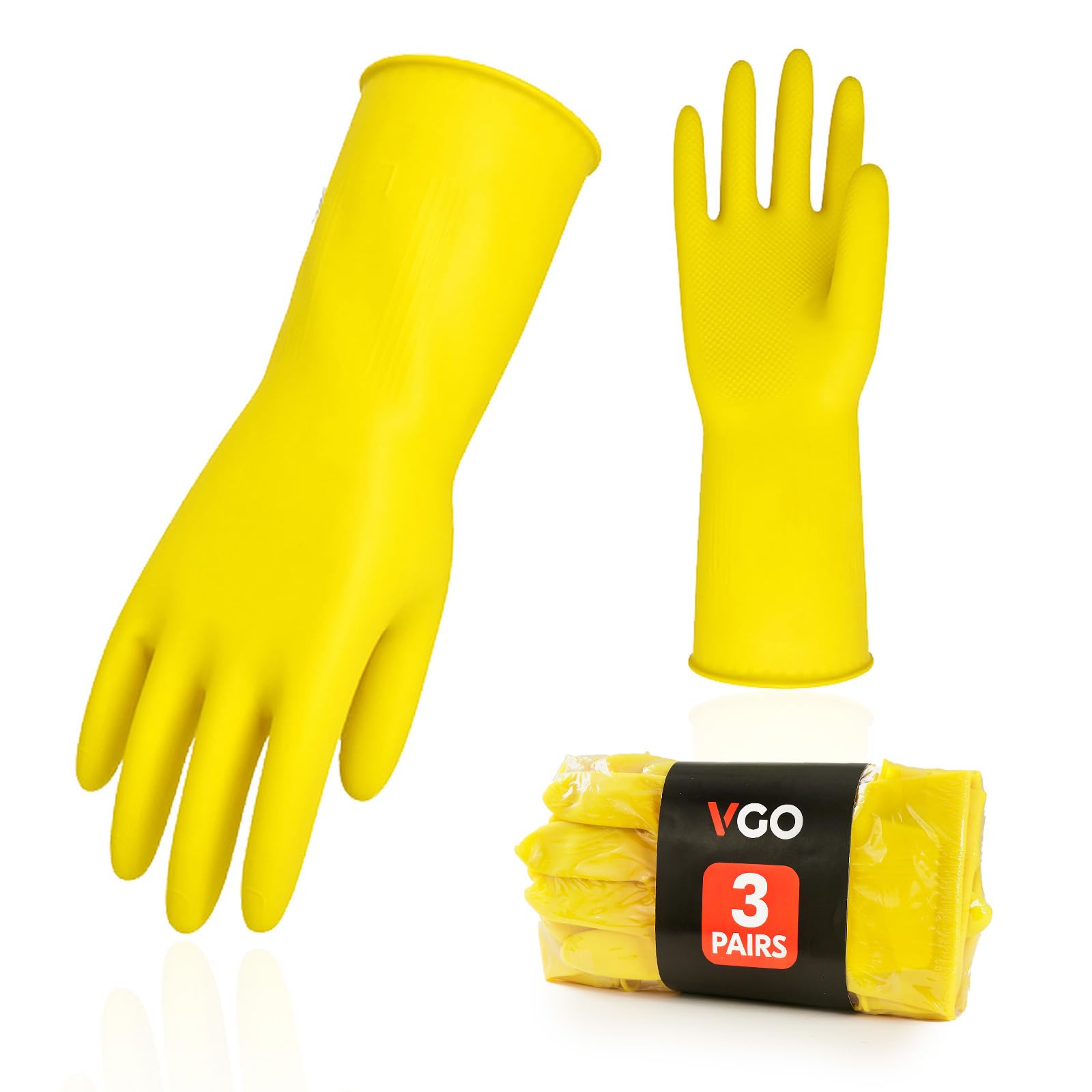 Vgo... 3Pairs Reusable Household Gloves,Rubber Dishwashing Gloves,Extra Thickness,Long Sleeves,Kitchen Cleaning/Working/Gardening(Size S,Yellow,HH4601,3Pairs)