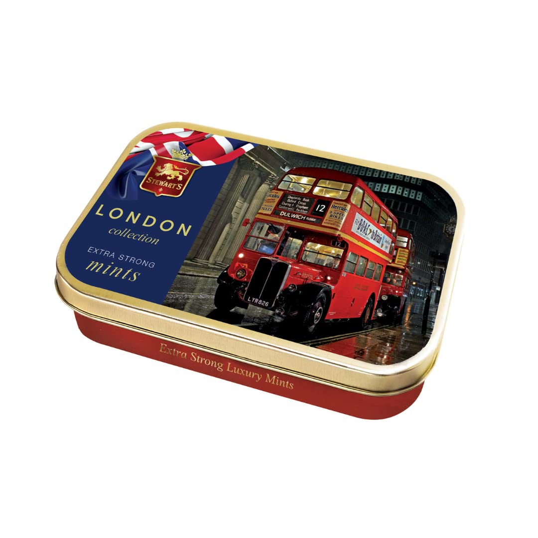 Stewart's - Red Bus Tin Filled with Luxury Mints (40g) - Cool Refreshing Peppermint Flavour For Instant Breath Freshness, Pocket Sized Collectable Tins, Ideal for Gifting