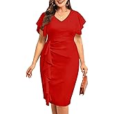 Plus Size Cocktail Dress - Wedding Guest Women Bodycon Vintage Ruffle Church Pencil Dress
