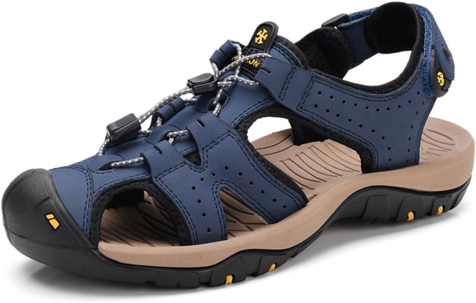 Men's Outdoor Leather Fisherman Sandals Summer Sports Hiking Water Shoes Walking Closed-toe Sandals