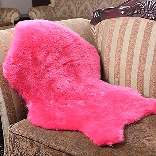 Easyhousehome Luxury room Soft Faux Sheepskin Chair Cover Seat Cushion Pad Plush Bedroom carpet Mat（3ft2ft） (Rose Red)