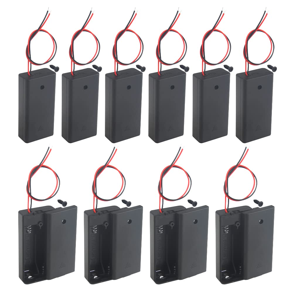 WMYCONGCONG 10 PCS AA Battery Holder with Switch, 2x 1.5V AA Battery Holder Case Storage Box with Wire Leads and ON/OFF Switch