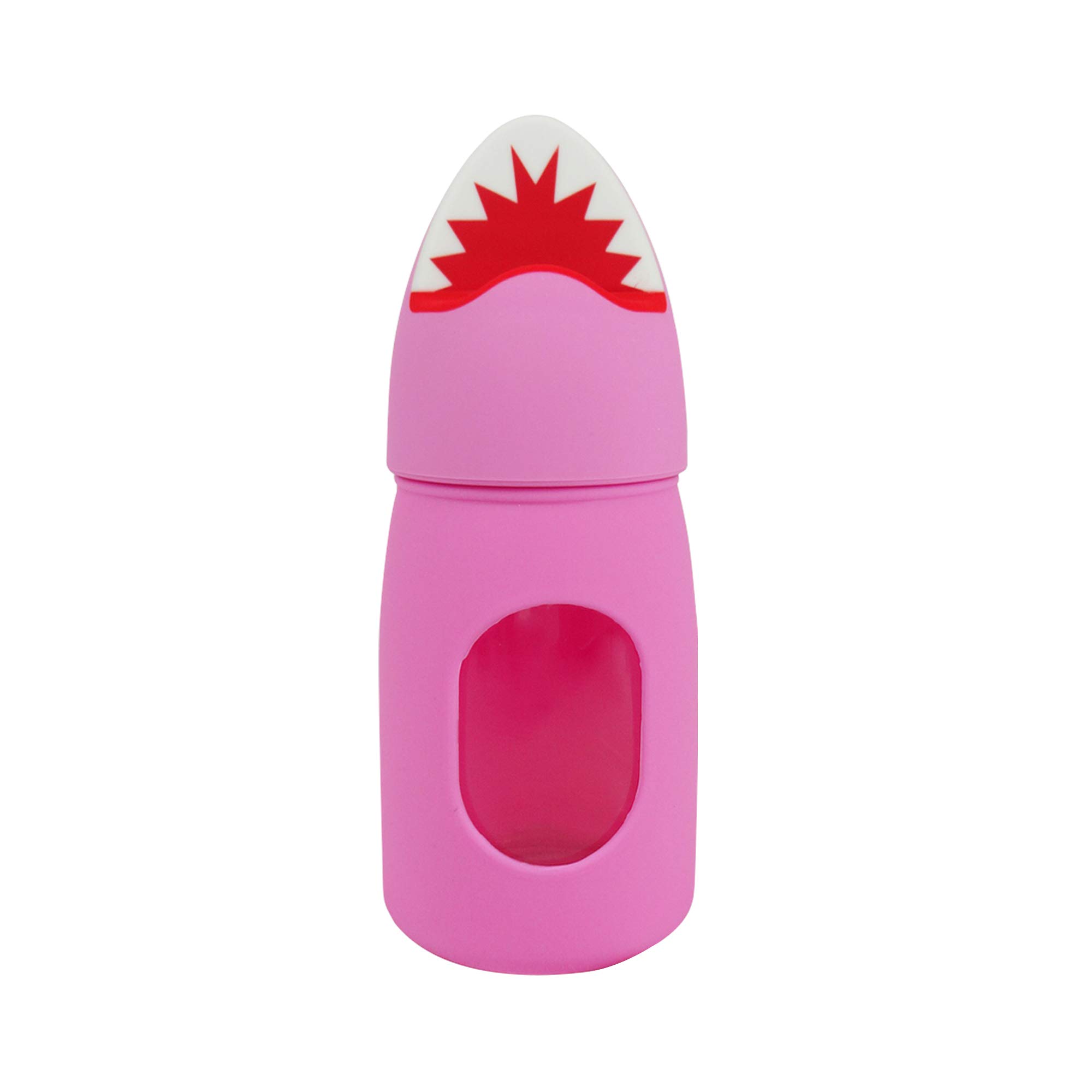 Emartbuy 360 ml Glass Water Bottle Cute Cool Animal Designer Kids Children - Shark Pink