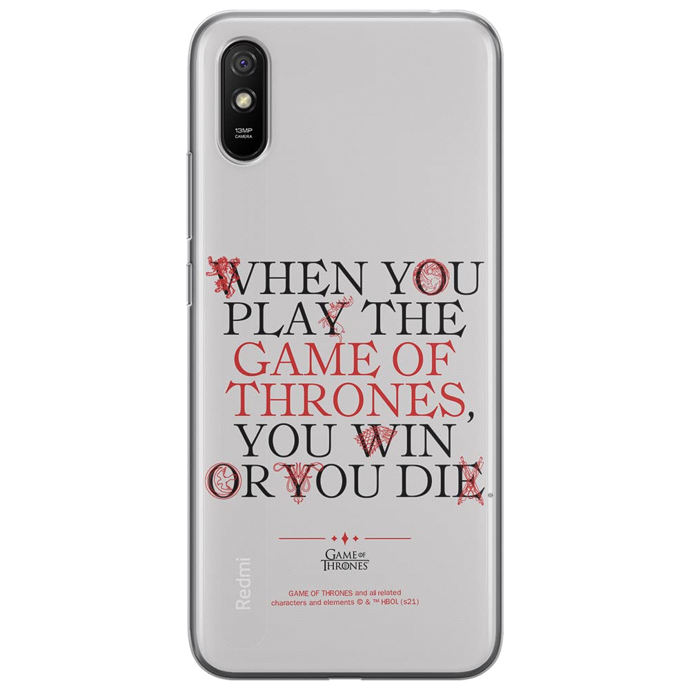 ERT GROUP mobile phone case for Xiaomi REDMI 9A original and officially Licensed Game of Thrones pattern 009 optimally adapted to the shape of the mobile phone, case made of TPU