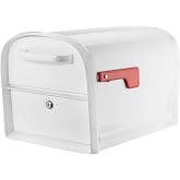 Architectural Mailboxes Oasis 360 Locking Post Mount Mailbox, White, Large | Galvanized steel build with a secure steel cam lock, dual access doors, and hopper delivery door. USPS approved.