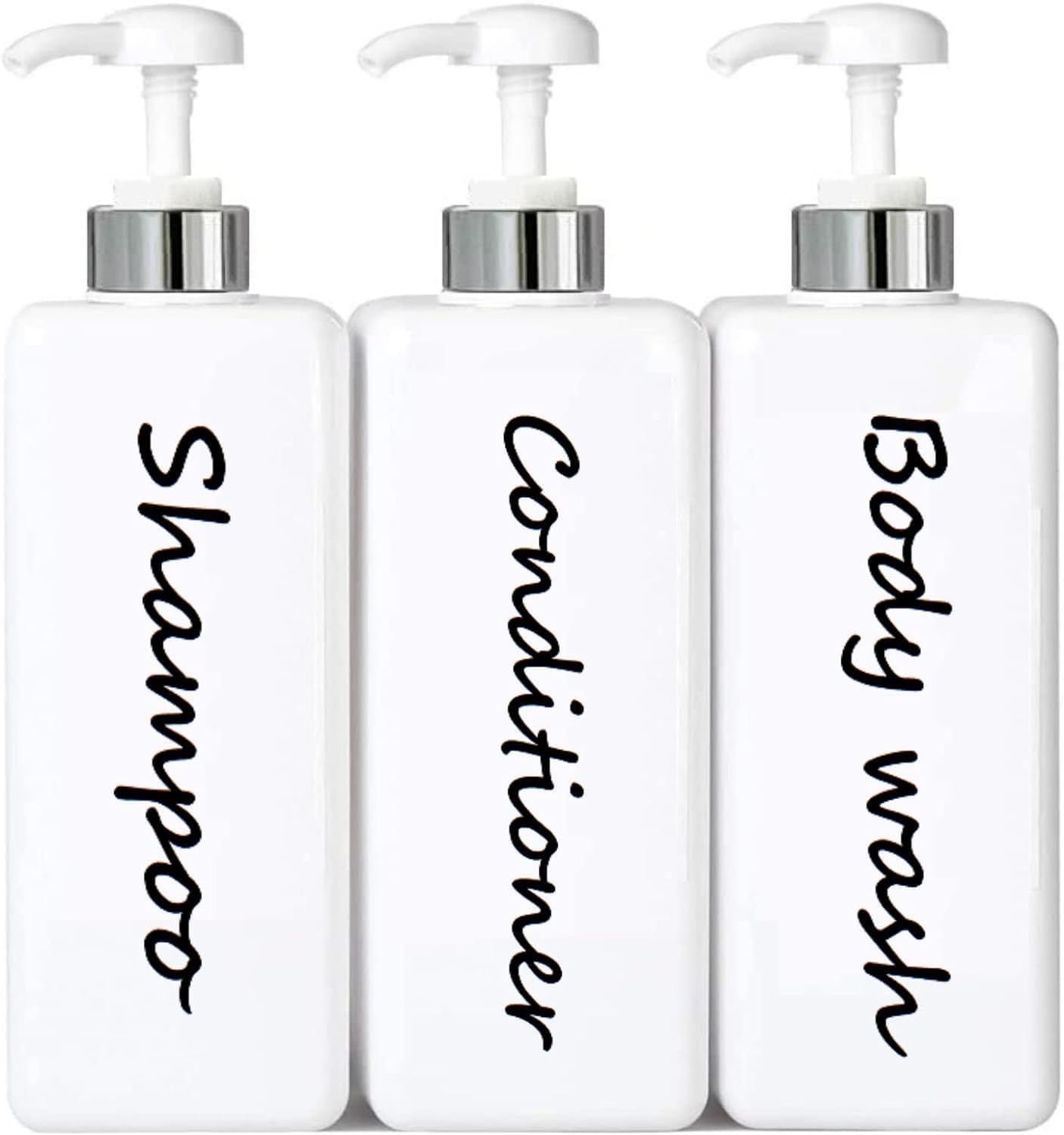 Photo 1 of 21oz Shampoo and Conditioner Dispenser (Set of 3) Modern Refillable Shampoo Pump Bottles for Shower Soap - Empty Shampoo Conditioner Body Wash Dispenser Set - Stylish Permanent Labels - for Bathroom