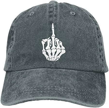 Skeleton Middle Finger Vintage Washed Dyed Cotton Adjustable Baseball Cowboy Cap