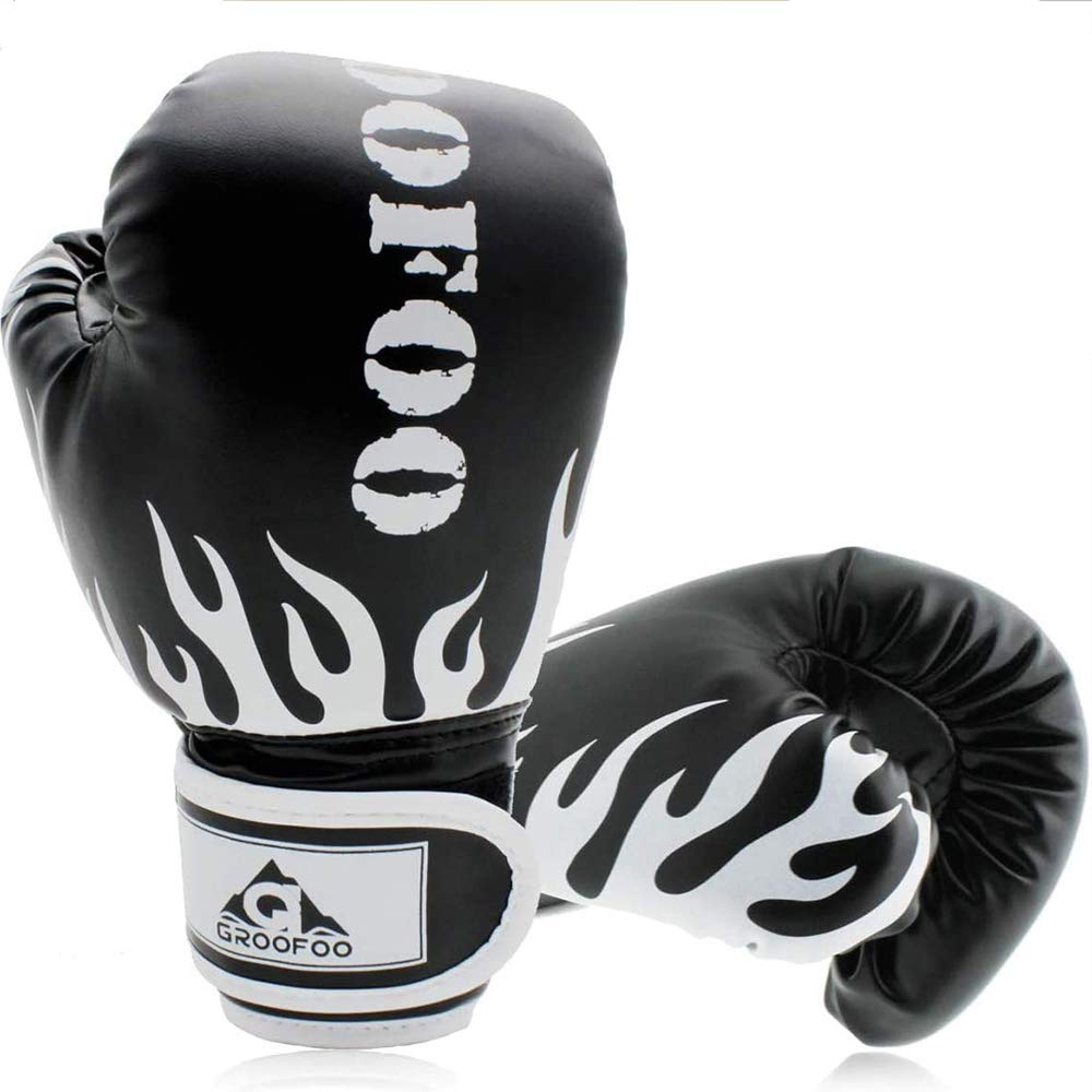 GROOFOO Kids Boxing Gloves 4oz Sparring Punching Gloves for Punching Bag Sparring Training Age 3 to 9 Years - Black