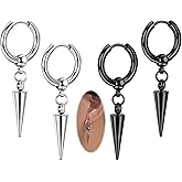 TFENY SJGF 2 Pairs 316L Spike Dangle Drop Hoop Earrings for Women Stainless Steel Hoops Cuff Cartilage Stud Tragus Helix Men‘s Geometric Punk Earring Hoops