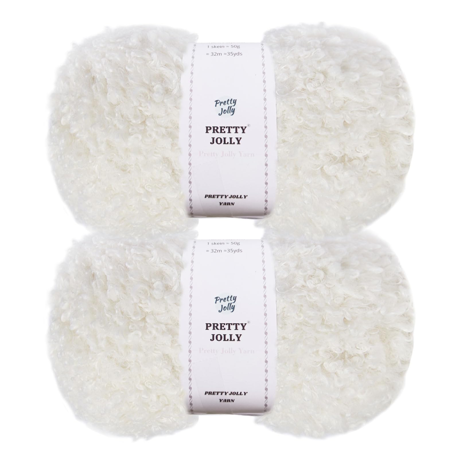 Pretty Jolly 2 Skeins Teddy Fur Super Soft Chunky Fluffy Faux Fur Fuzzy Eyelash Yarn for Crochet Knit - Total Length 2×50m (100g×2) (Cream White)