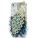 Mavis's Diary iPhone SE Case, iPhone 5S Case, iPhone 5 Case 3D Handmade Bling Crystal Luxury Blue Peacock with Fashion Feather Shiny Sparkly Cover & Colorful Dust Plug & Pen & Screen Protector
