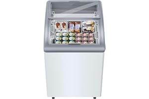FERUEO Commercial Ice Cream Freezer 23 in 5.5 Cu.Ft Display Case Commercial Freezer with 2 Removable Wire Baskets and 2 Sliding Glass Door for Shop, White