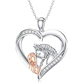 LWXIE Diamond Horse Necklace for Women 925 Sterling Silver Women and Horse Heart Pendant Necklace with Lab Grown Diamonds Jewelry Gifts