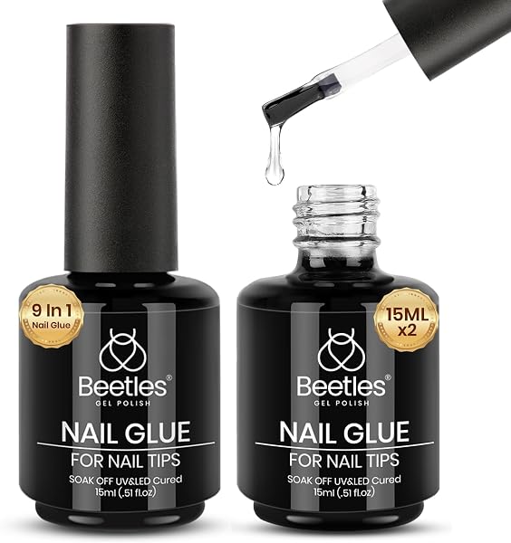 Beetles Gel Polish 9 in 1 Gel Nail Glue for Clear Acrylic Nail Tips | 2Pcs 15ml Long Lasting Nail Gel Kit for False Nails Tip