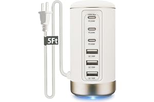 EGK 100W USB C Charger for Multiple Devices,6-Port 30W USB-C & 18W USB Ports- Compact, Space-Saving Design Fast Charging Tower for iPhone, Galaxy,Pixel, iPad, Watches,Home Office Use