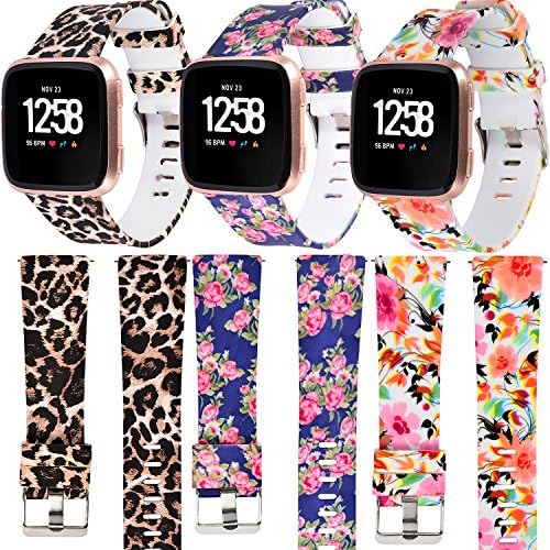 WISHTA 3pcs Fitbit Versa Replacement Bands, Soft Small&amp; Large TPU Sport Strap for Fitbit Versa Smart Watch (3pcs-Colorful-04, Small)