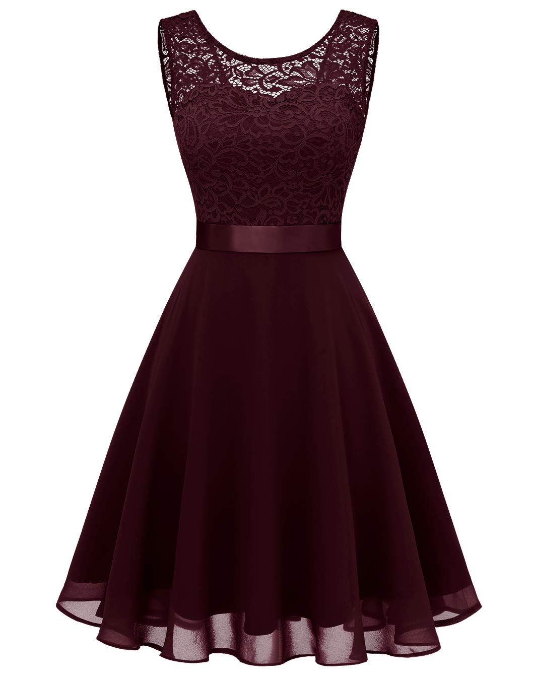 BeryLove-Womens-Short-Floral-Lace-Bridesmaid-Dress-A-line-Swing-Party-DressBLP7005BurgundyS
