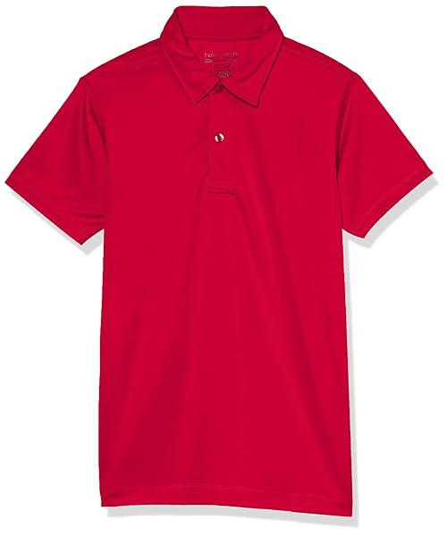 Nautica Boys School Uniform Sensory-Friendly Short Sleeve Shirt, Button Closure, Moisture Wicking Performance Material Polo, Red, 10-12 US