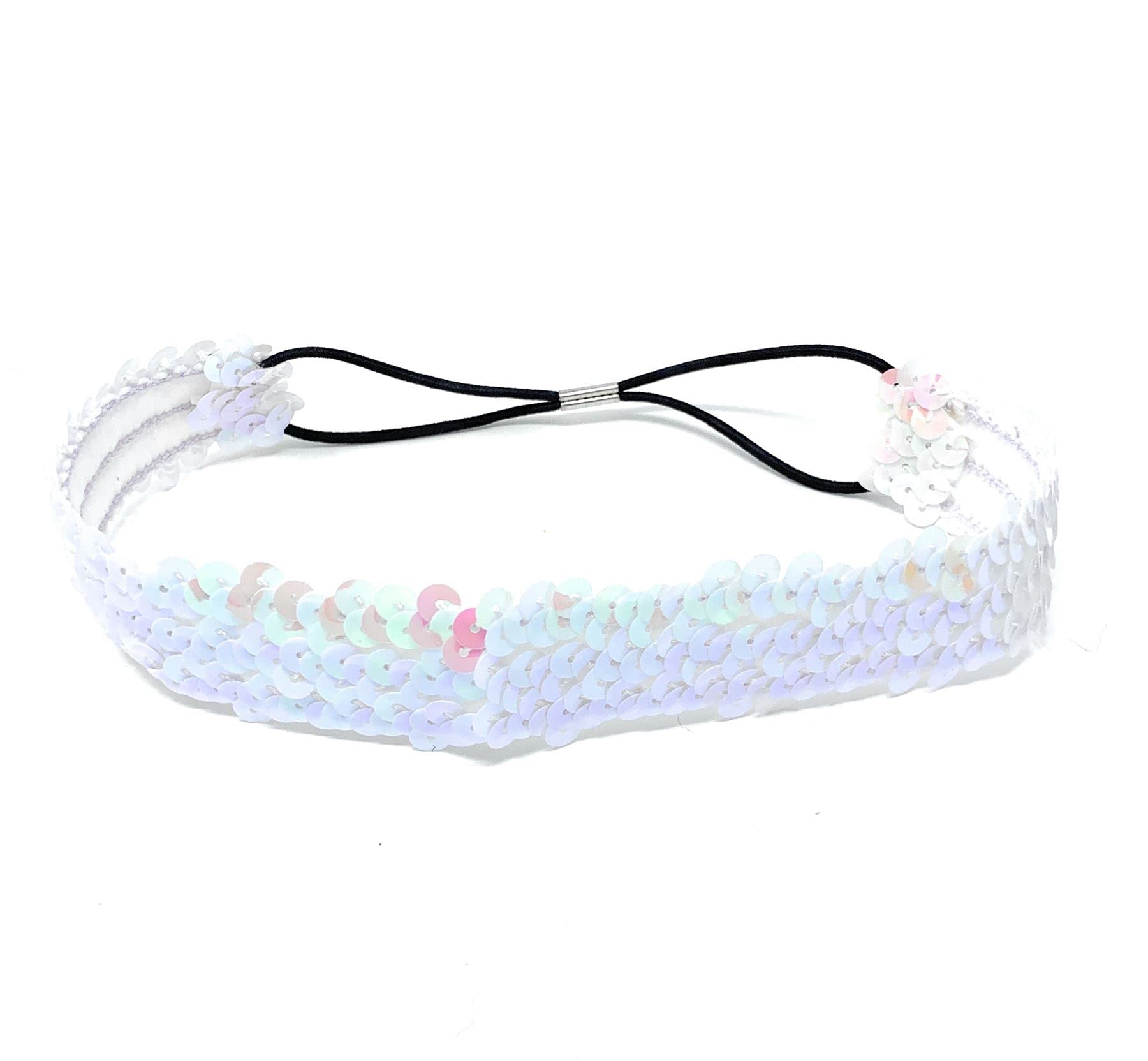 White Womens Sequin Polyester Fancy Dress Headband 38 x 3cm