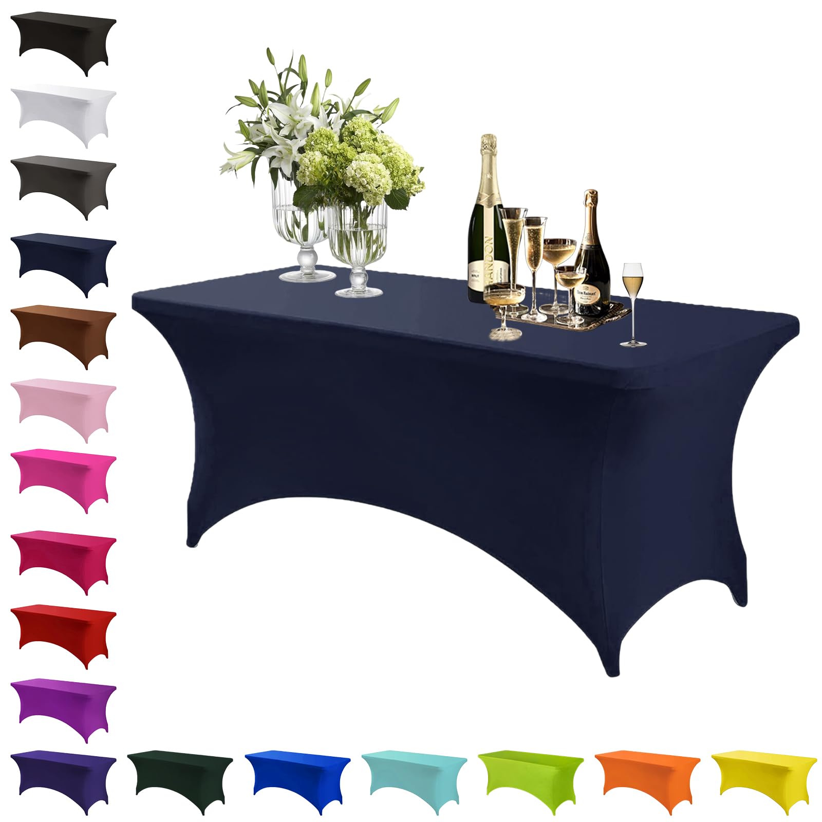 Mienocol Navy Blue Spandex Tablecloths,6FT Stretchable Rectangle Table Cover Washable Tablecloth Universal Patio Elastic TableCover for Kitchen,Event, Wedding, Cocktail Bar Exhibition,Banquet,Party