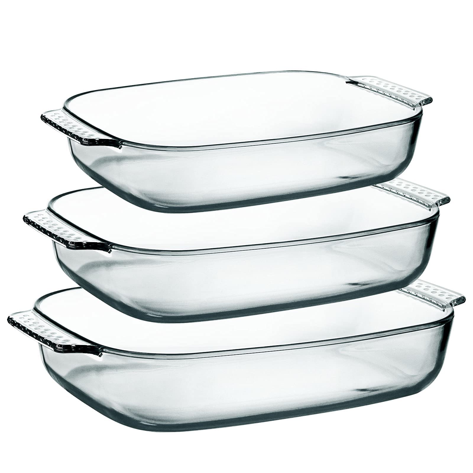 Set of 3 Lasagne Dish, Lasagna Dishes for Oven, Oblong Glass Baking Dishes (1.8L+2.5L+3.1L)