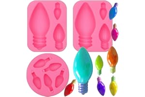Christmas Lights Fondant Molds, 3 Packs Christmas Light Bulb Silicone Resin Molds for Cake Decoration, Cupcake Toppers, Chris