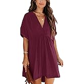 Minclouse Women's Babydoll Short Sleeve Tunic Dress V Neck Cute Casual Loose Dresses