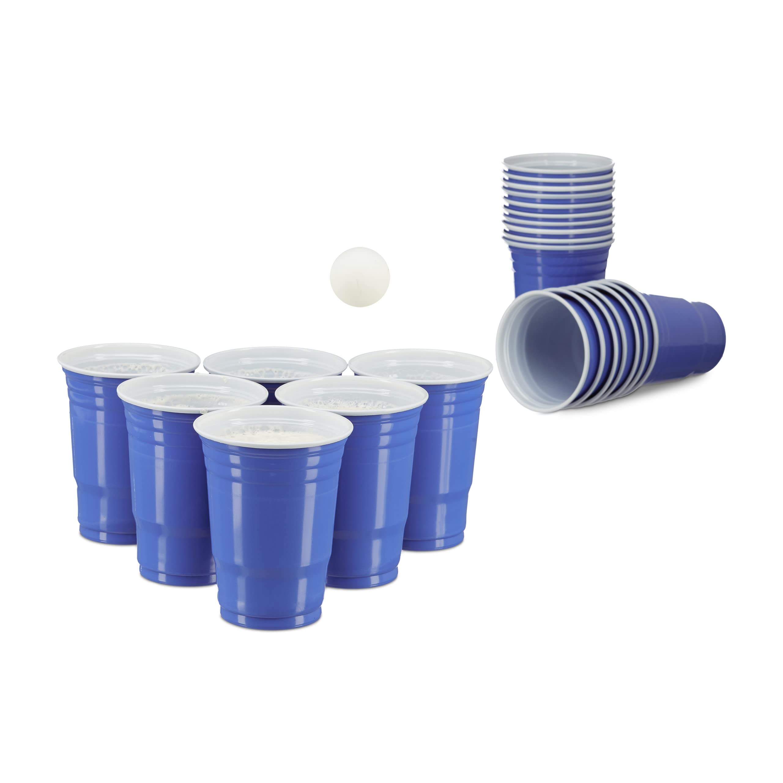 Relaxdays 50 Pack of Plastic Cups, American Beer Pong Party Cups for 473 ml / 16 oz, with Rim, Blue