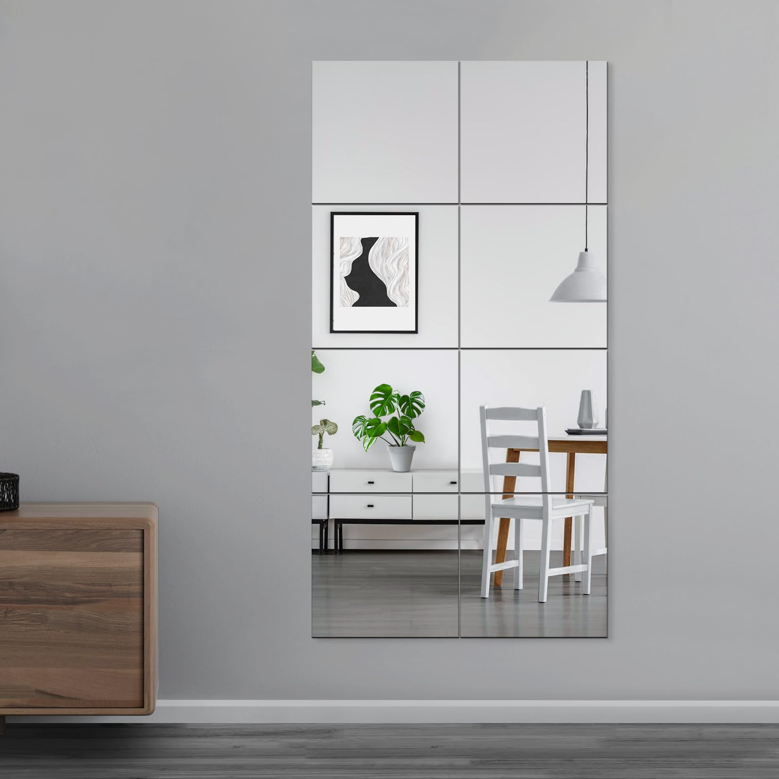 EVENLIVE® Full Body Mirror Tiles, Frameless Length Wall Mirror, for Home Gym, Door, Bedroom, Ease of Installation 30cm x 30cm 8 PCS（Glass）