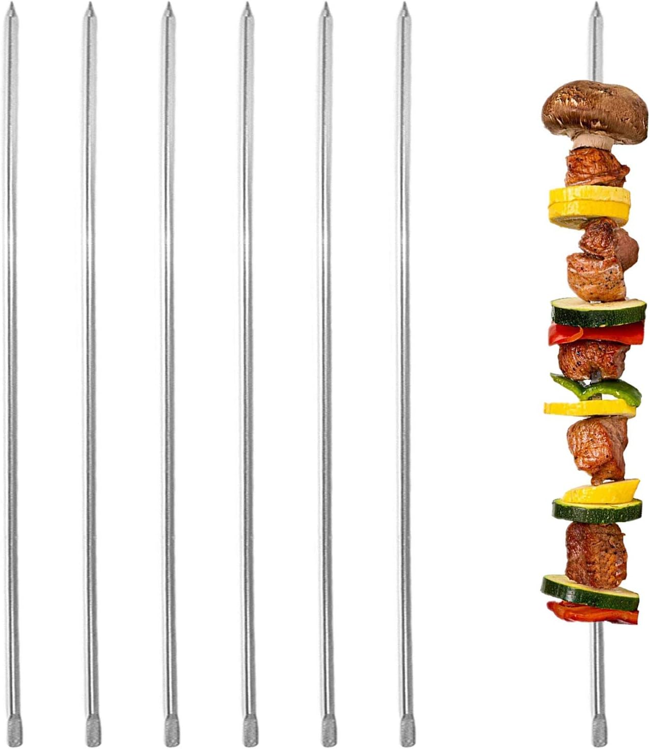E-tex 23.6'',Set of 6,Long Metal Barbecue 6mm(0,25inch) Wide Square Kabob Skewers for Grilling,BBQ,Stainless Steel Shish Kabab Reusable Koubideh Stick Kebab Skewers