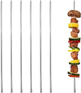 E-tex 23.6'',Set of 6,Long Metal Barbecue 6mm(0,25inch) Wide Square Kabob Skewers for Grilling,BBQ,Stainless Steel Shish Kabab Reusable Koubideh Stick Kebab Skewers