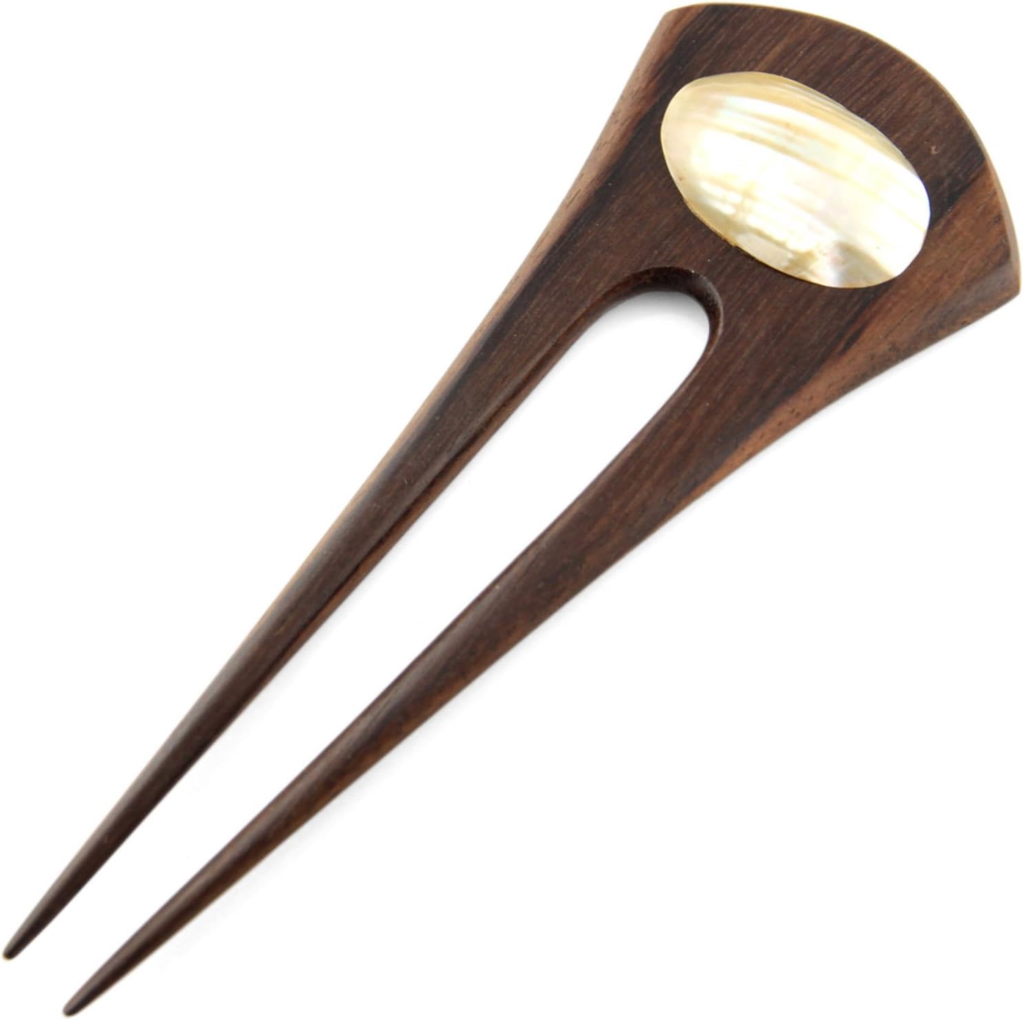 Evolatree - Double Prong Sono Wood Curved Drop Carved Design Hair Stick Pin - 5"