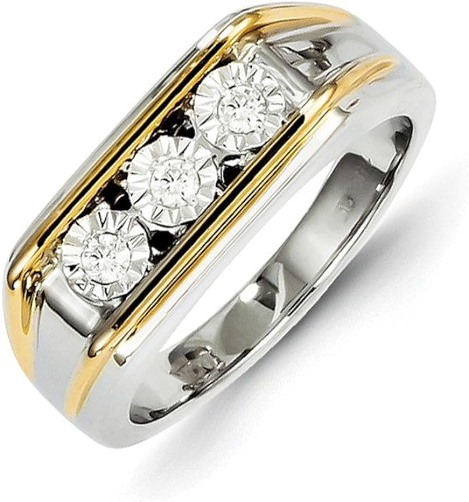 Size 13 Solid 14k Twotone Gold Diamond Mens Ring (9mm) (.15ct