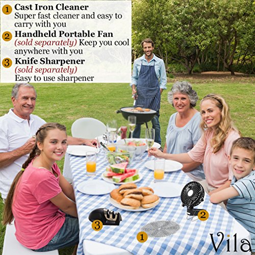 Cast Iron Cleaner - Lightweight, Flexible and Rust Proof Chainmail Scrubber - Cleans Cookware like New with No Scratches or Residue - 7” Round Stainless Steel Brush Cloth for Pots, Pans and Bakeware