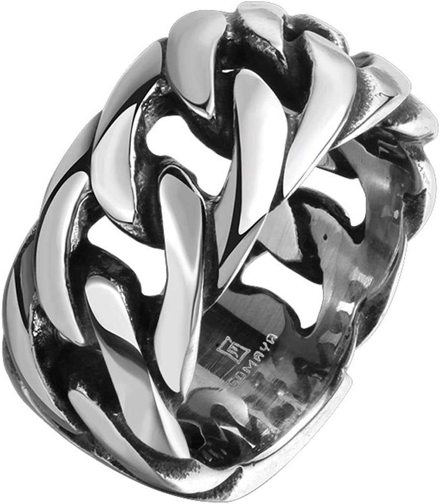 Men's 316L Stainless Steel Openwork Spinner Link Chain Ring Band Vintage Gothic Tribal Biker Silver Black