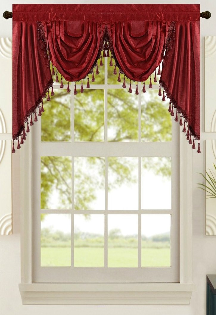 Best kitchen curtains and valances burgundy set