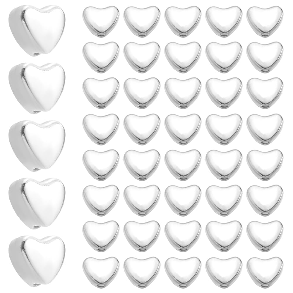SOFPLATE 1 Box 500Pcs Metal Heart Beads Silver Love Spacer Bead Bulk Alloy Small Hole Valentine's Day Love Hearts Spacers Charm Loose Beads for Bracelets jewellery Making Necklace Earrings DIY Crafts