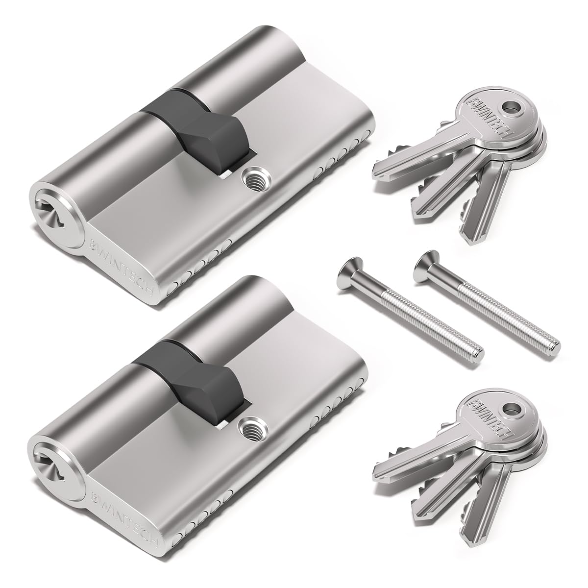 Bwintech 2 Pcs Keyed Alike 80mm(40/40) Nickel Euro Cylinder Lock,Door Barrel Lock,Key/Key with 6 Standard Keys,Anti-Pick,Anti-Bump,Anti Drill,High Security for UPVC,Wooden,Composite Doors