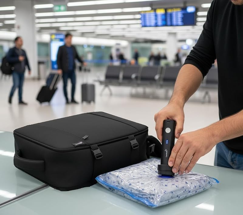 Sacchetti Sottovuoto da Viaggio Zaino Ryanair, 40x60 cm | Set 2 Buste per Vestiti, Trolley, Bagaglio a Mano 40x20x25 | Sacchi Salvaspazio vestiti e piumoni — foto 6 di 6