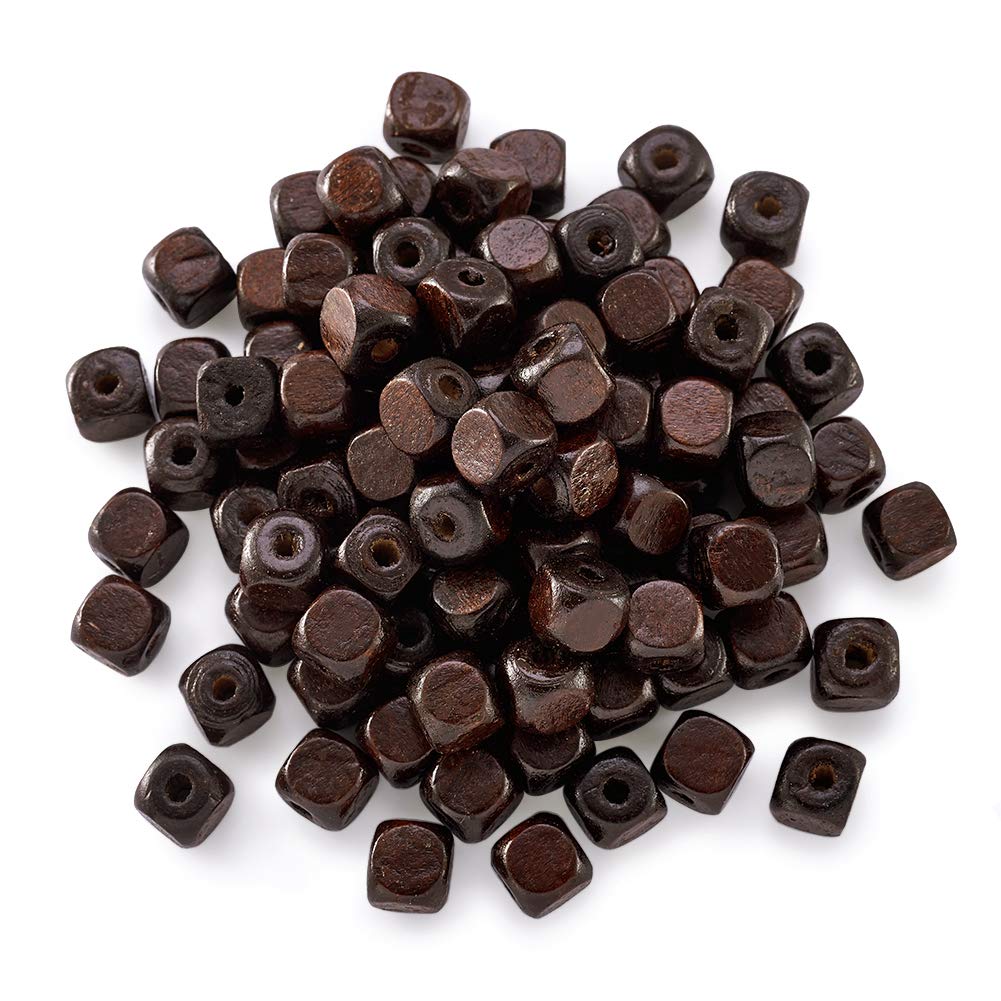 PandaHall 100Pcs CoconutBrown Cube Wooden Spacer Beads 10mm Dyed Cube Wood Loose Beads for DIY Jewelry Craft Making
