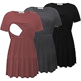 Bearsland Women’s Nursing Top 3pack Short Sleeve Scoop Neck Nursing Shirt Breastfeeding Shirts