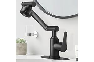 Black Bathroom Faucets, FunnyAir Stainless Steel 1080° Rotatable Bathroom Sink Faucet 1 Hole or 3 Holes, Single Handle Bathroom Faucets with Hot and Cold Hoses, 2 Water Outlet Modes, Matte Black