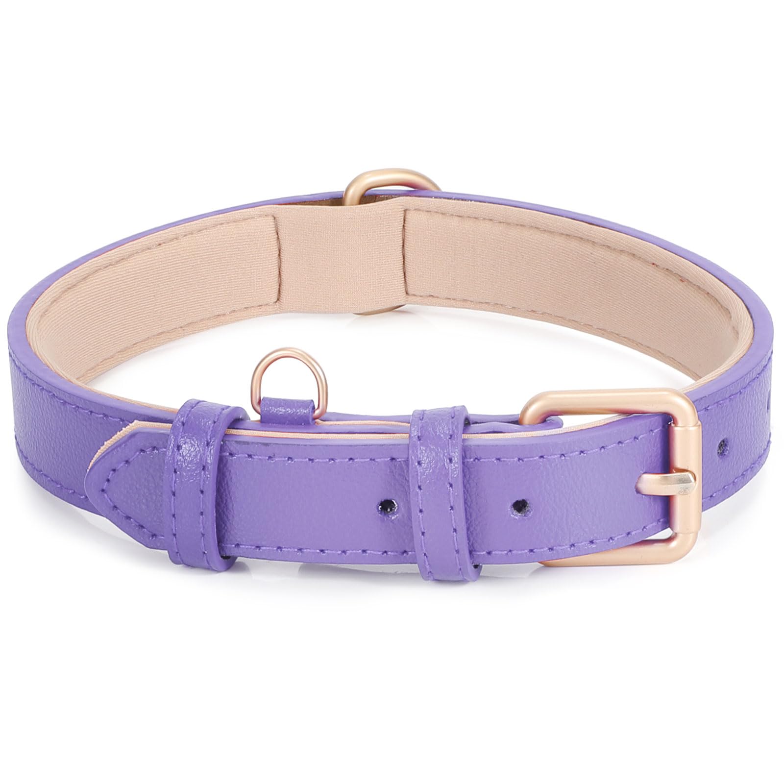 Leather Dog Collar Adjustable Soft Leather Padded Collar Heavy Duty for Small Medium Large Size Dogs with Alloy Buckle(Purple,S)
